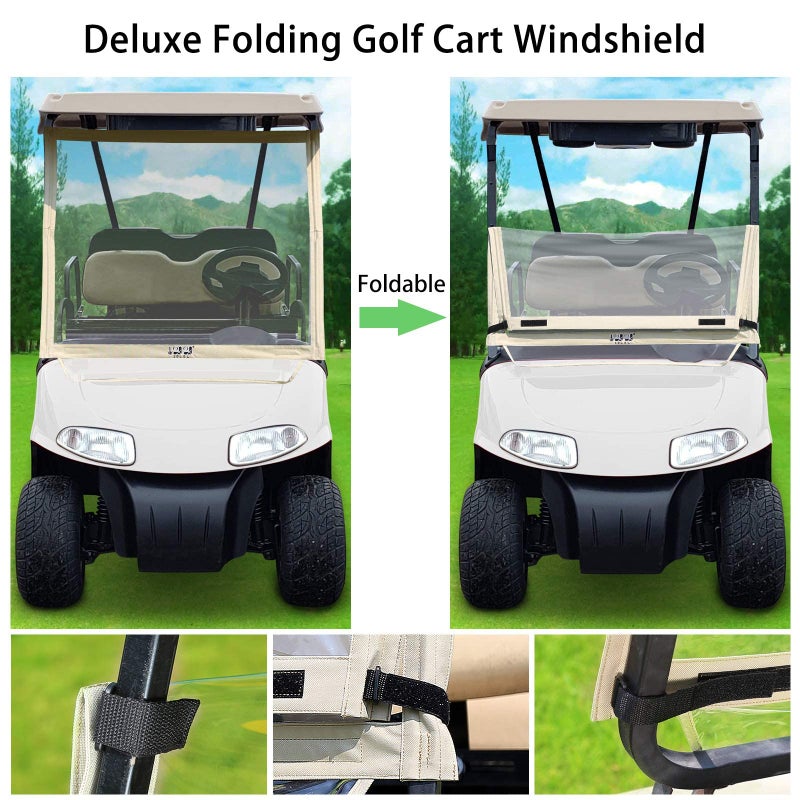 10L0L Foldable Golf Cart Windshield Film for EZGO RXV, Clear Portable Removable Plastic Windshield (Beige) - Image 5